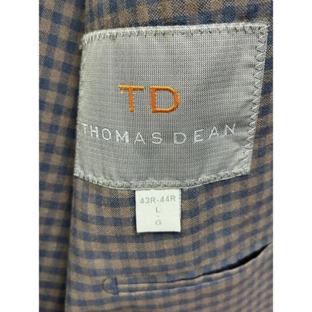 Thomas Dean Blazer Sport Coat‎ Mens Large Plaid two button blue tan 44R Casual